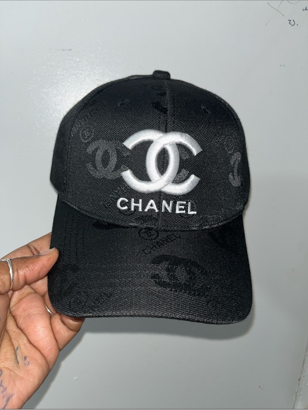 Cute fashion Black Baseball Cap with White Logo Trim